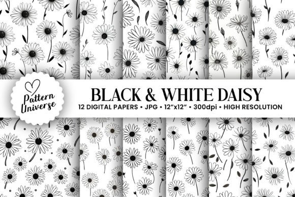 Black White Daisy Flower Patterns: A Versatile Design for Creative Projects