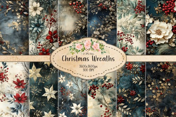Christmas Wreaths Seamless Patterns