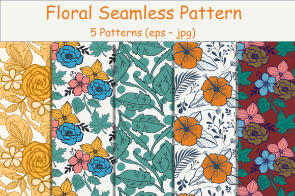 Floral Seamless Patterns. Flowers Leaves