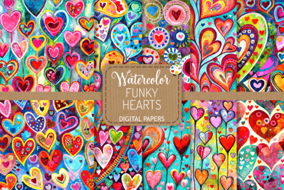Funky Hearts Set 2 - Watercolor Patterns