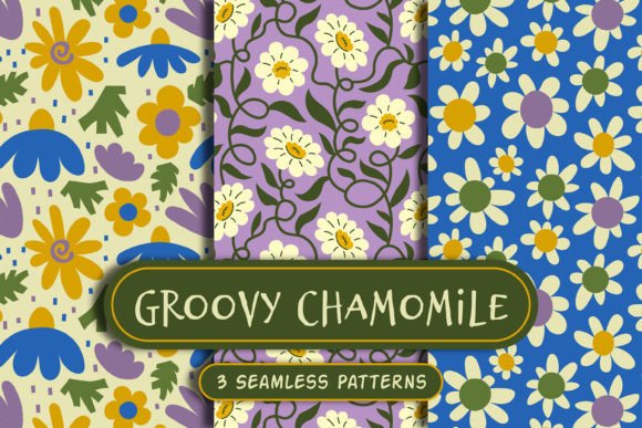 Groovy Chamomile Seamless Patterns