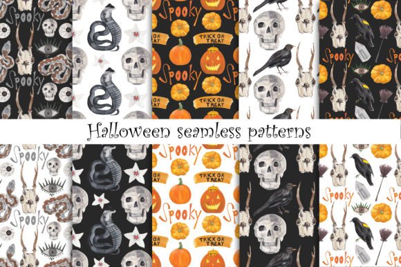 Halloween Seamless Patterns Set 10 Jpgs