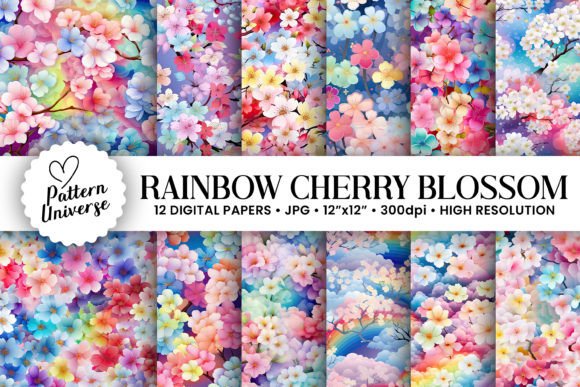 Rainbow Cherry Blossom Floral Patterns