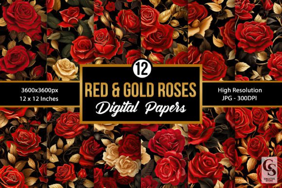 Red Gold Roses Digital Paper Patterns: A Versatile Resource for Creative Projects