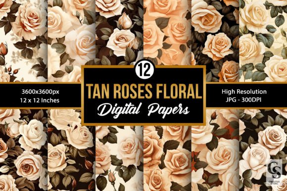 Vintage Tan Roses Flowers Design