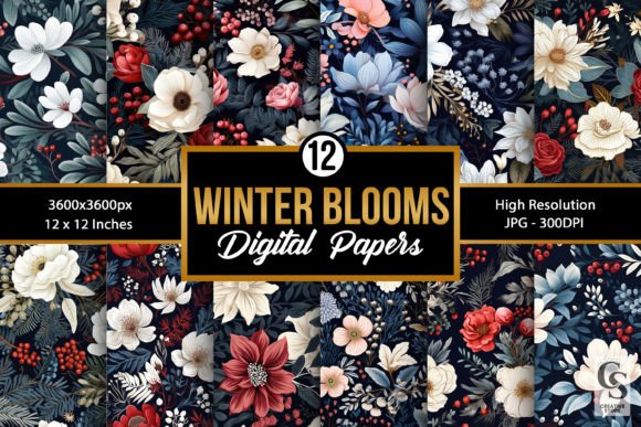 Winter Blooming Flower Seamless Patterns